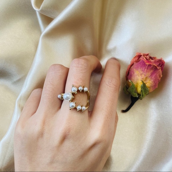 💕Last one Faux Pearls Circle Geometric Rings - Picture 2 of 9